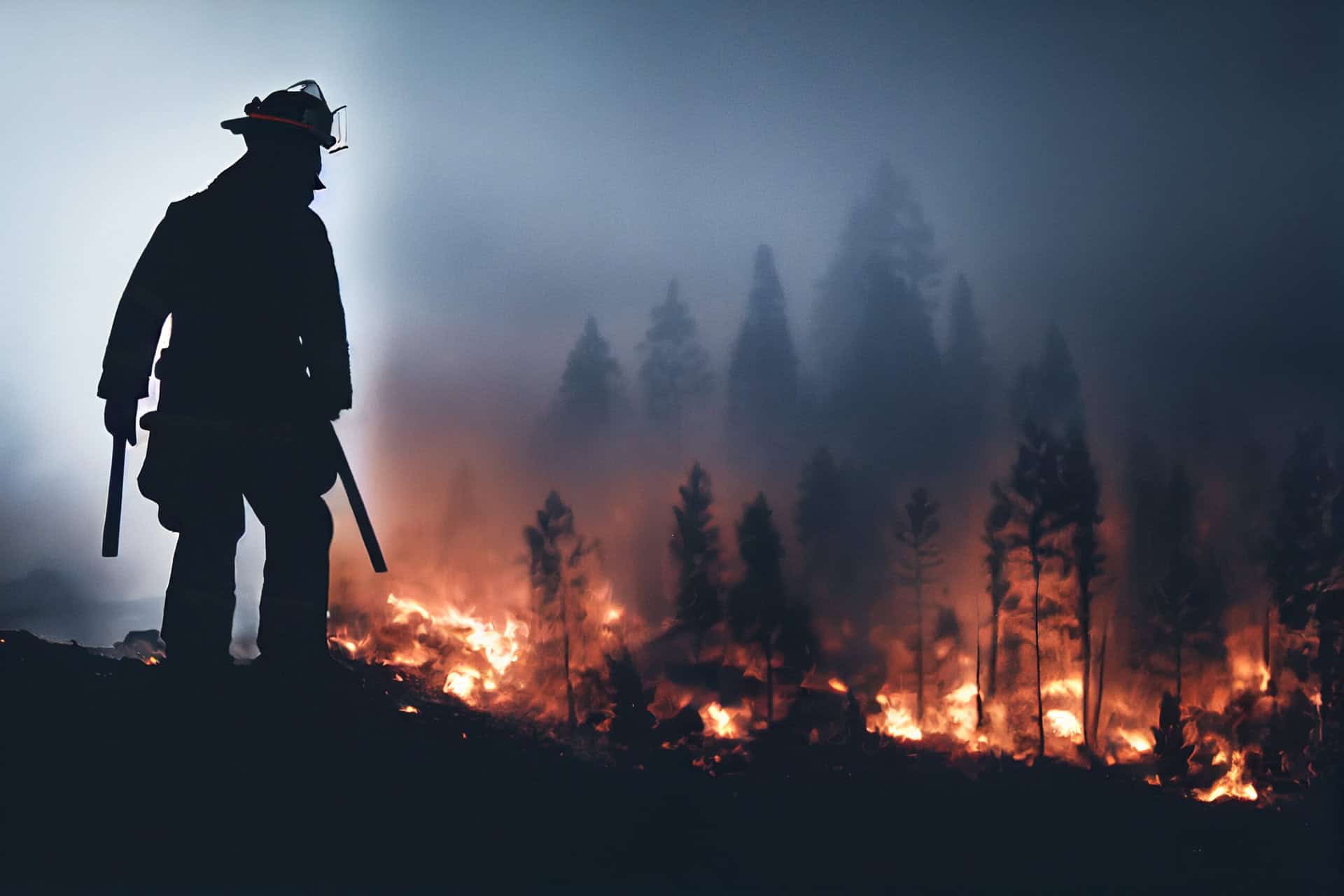 A firefighter sits on the back of a fire truck, looking exhausted, symbolizing the mental and physical toll of first responder work.